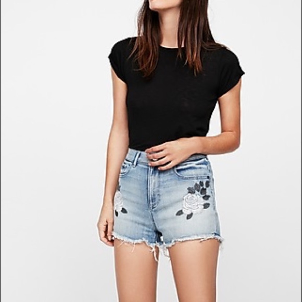 🆕☀️EXPRESS High Rise Floral Cutoff Jean Shorts